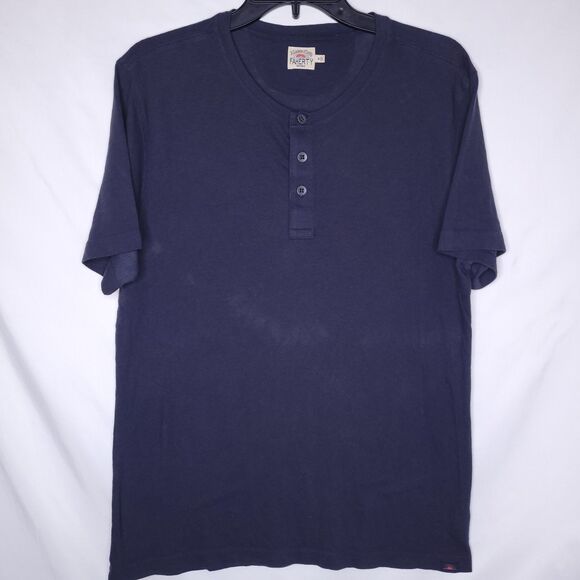 Faherty Henley Shirt Mens Medium Navy Short Sleeve - Picture 1 of 12